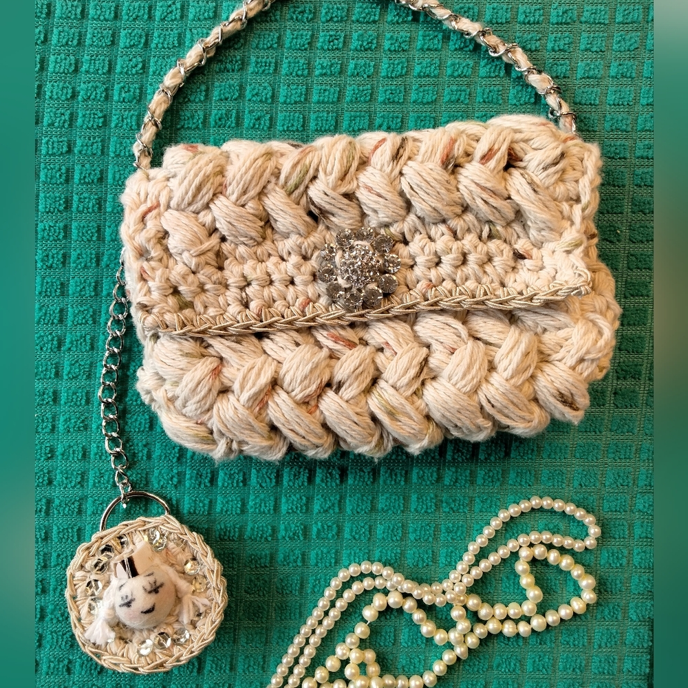 Handmade Crossbody crochet cotton,small puffy knitting bag